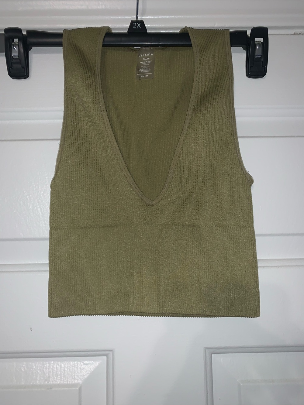 Dynamic Style 322 Deep V-Neck Knit Crop Tank Top - Olive (Small/One Size)